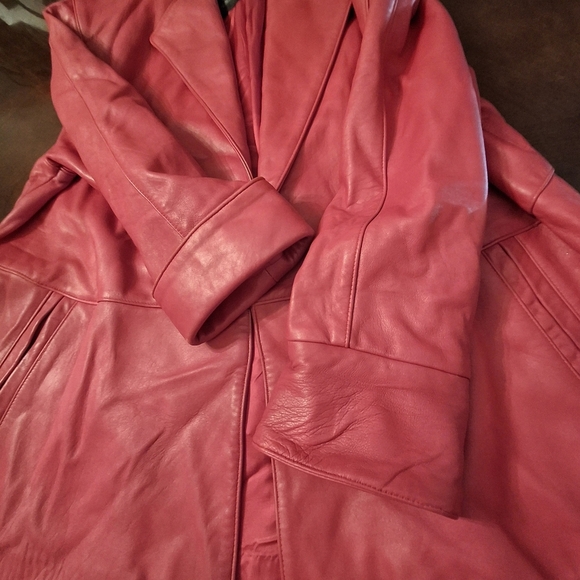 Koslow's Red Leather Open-Front Over-Sized Jacket Coat Women Size Small-Medium - Picture 7 of 16